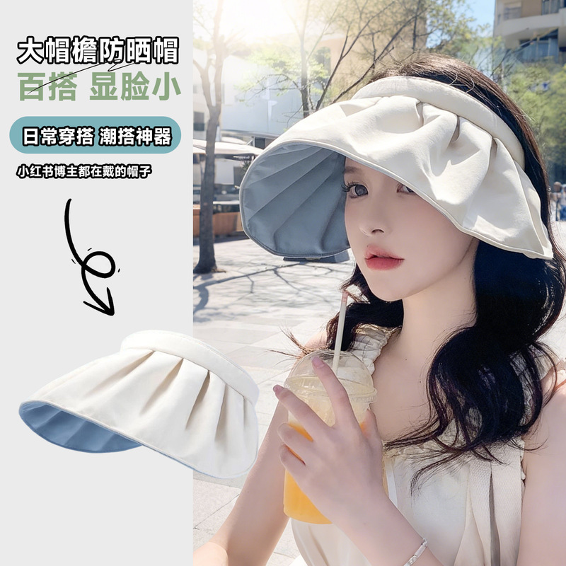 Sun Protection Headband-Style Sun Hat for Women, Vinyl Anti-Uv Shell Hat, Empty Top Outdoor Large Brim Face-Covering Sun Hat