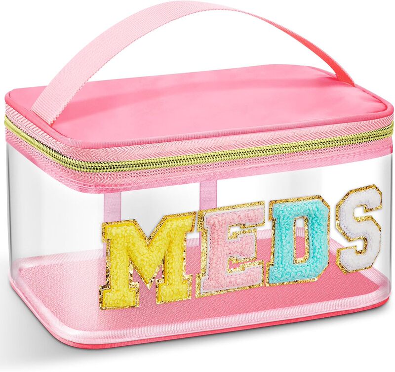 Amazon MEDS 薬箱刺繍文字化粧品袋透明 PVC 収納袋旅行トイレタリーバッグハンドバッグ|undefined