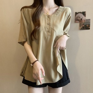 Maternity Wear Summer Korean Style Loose Age-Reducing Chiffon Shirt Women's Summer Large Size Belly-Covering Slimming Look Maternity Clothes Tops