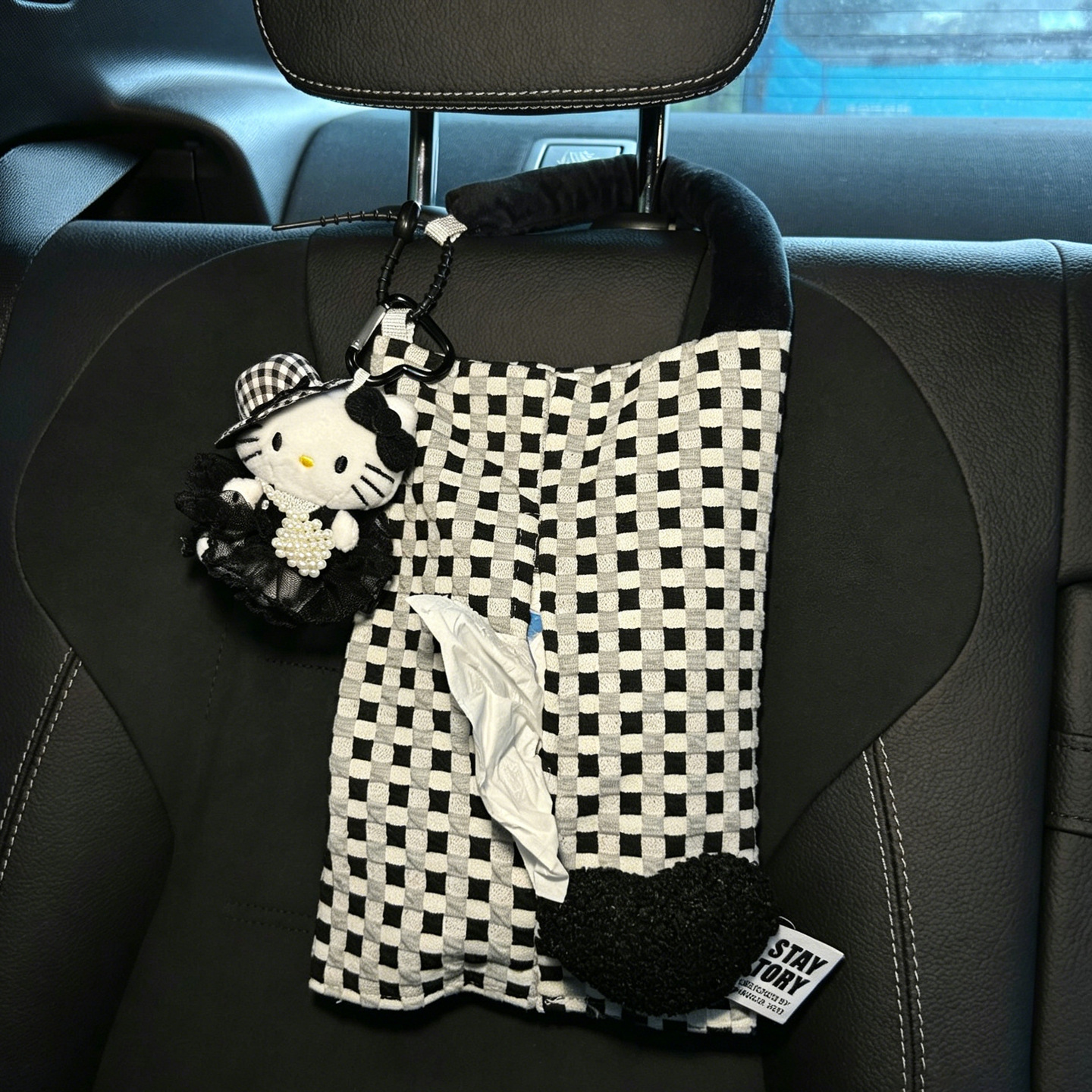 Chanel-Style Heavy-Duty Kt Cat Car Tissue Box Hanging Type High-End Leather Tissue Bag for Women Car Interior Tissue Hanging Bag