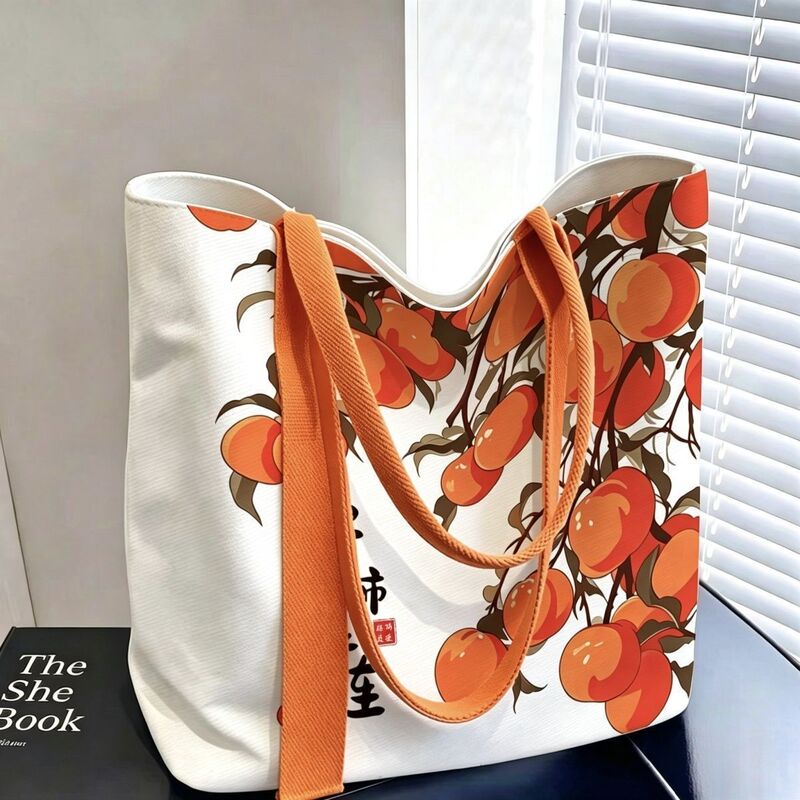 Good Fortune Canvas Tote Bag, Fashionable Gift Bag for Outings, Daily Commuting Fresh Style Canvas Bag for Women Good Fortune Canvas Tote Bag, Fashionable Gift Bag for Outings, Daily Commuting Fresh Style Canvas Bag for Women
