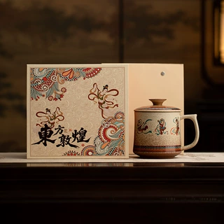 敦煌飞天办公水杯陶瓷带盖泡茶杯送领导长辈旅游高档纪念礼品批发