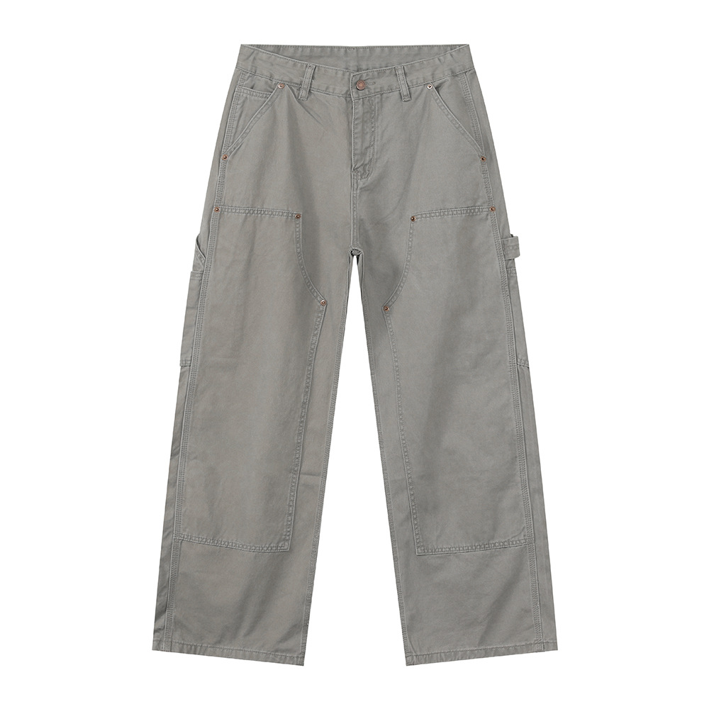 MTLCLOTHES Hombres| Estructura retro remaches herramientas versátiles madera lavado jeans ocio suelto