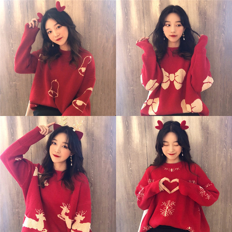 2024 Lazy Style Christmas Knitwear Women's Pullover Thickeneded Autumn and Winter New Korean Style Versatile Loose Knitwear 2024 Lazy Style Christmas Knitwear Women's Pullover Thickeneded Autumn and Winter New Korean Style Versatile Loose Knitwear