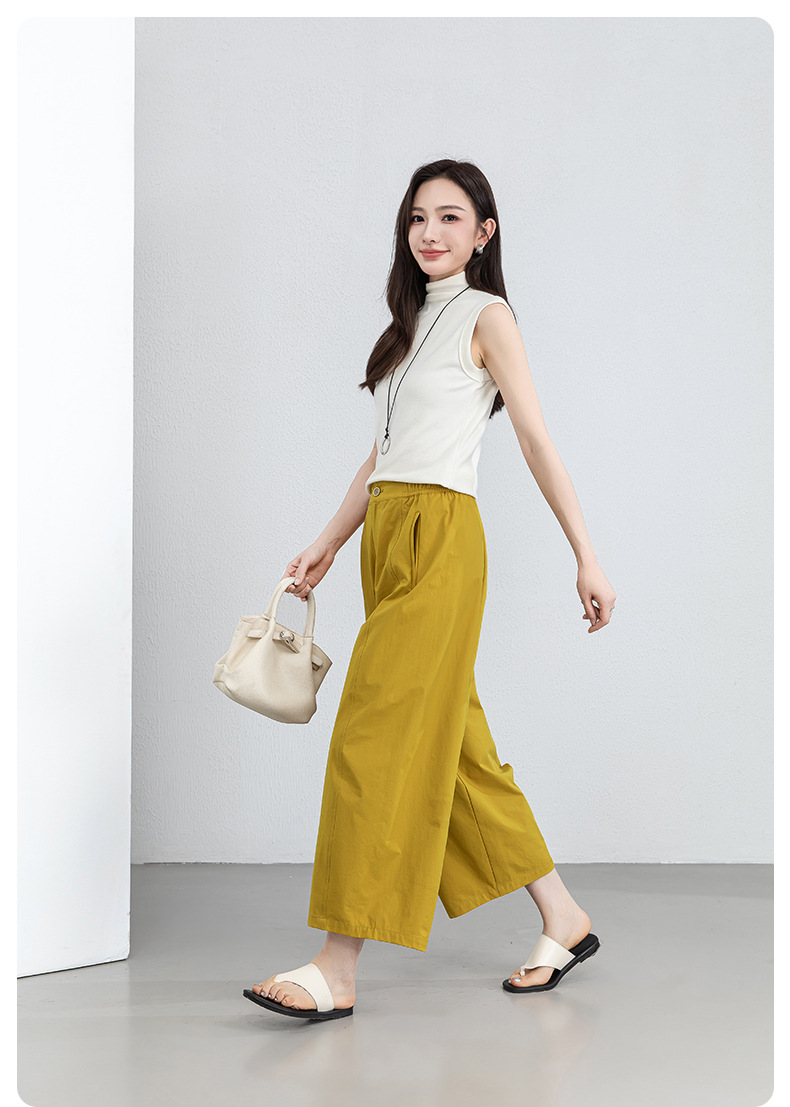 Quần culottes nữ ống rộng cạp cao dáng bong bóng, chất vải mỏng mùa hè, che hông tôn dáng — Hổ phách gừng chi tiết 21