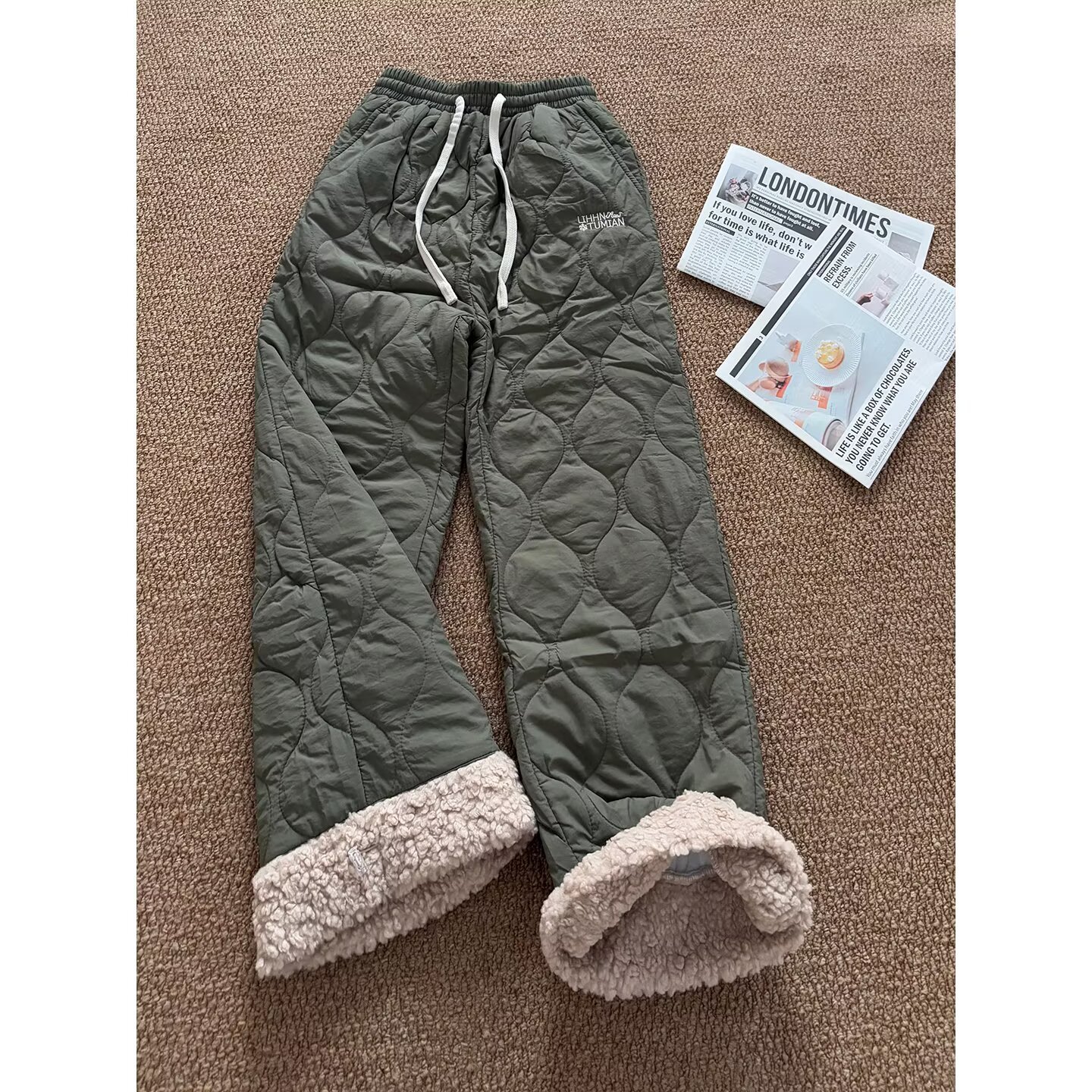 Gourd-pattern fleece cotton pants, men's winter casual pants, padded and thickened, couple style, ski pants, windproof pants