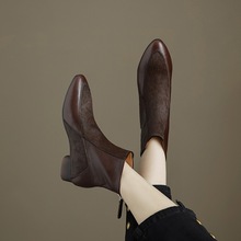 外貿高品質女鞋倫復古短靴尖頭及裸靴2023秋冬棕平切靴單靴