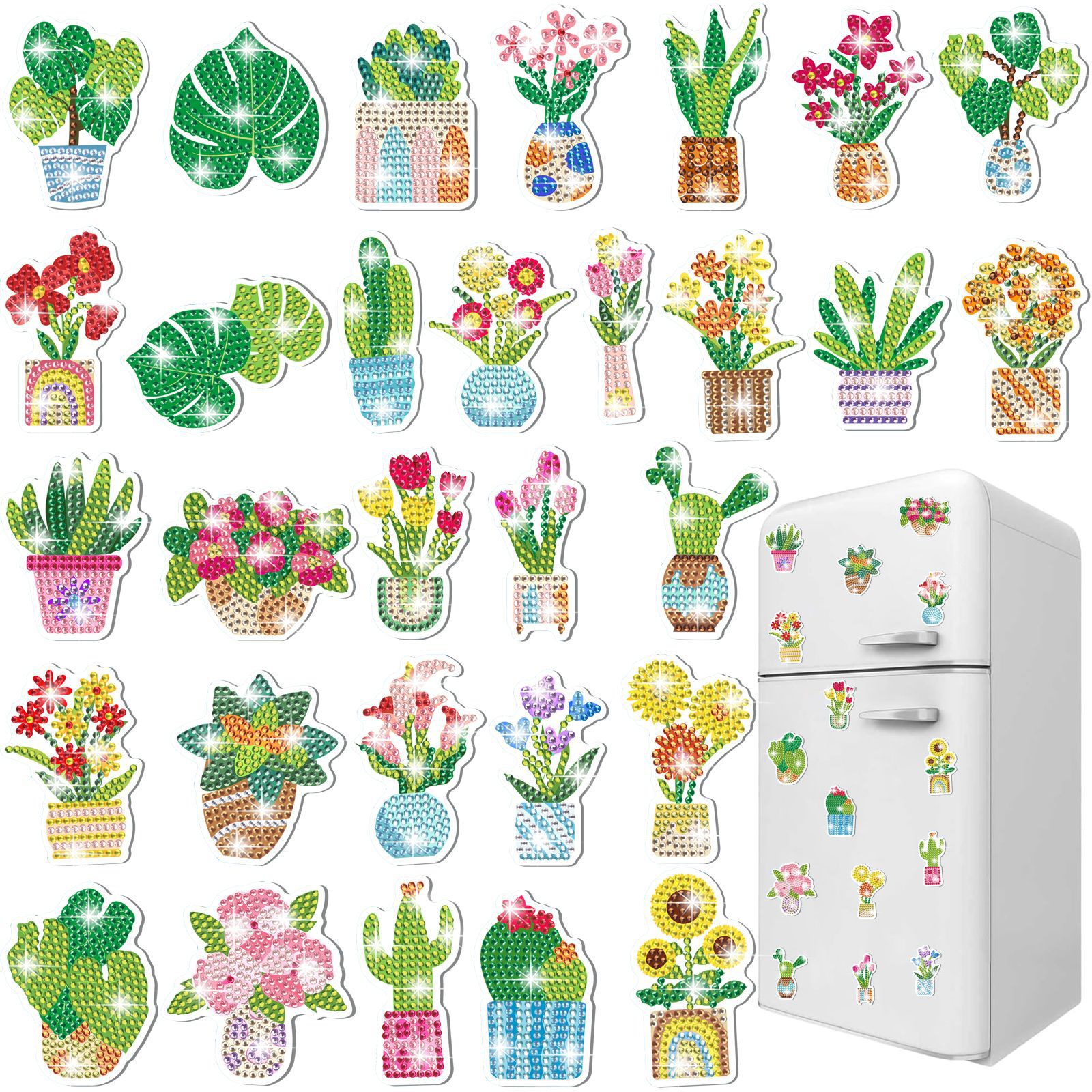 Transfronterizos plantas verdes macetas magnetismo diamante pintura pegatinas de refrigerador niños DIY creativo mampostería pegatinas juguetes al por mayor