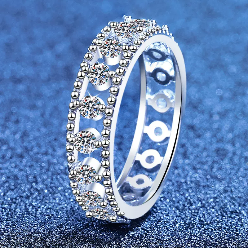 欧美跨境满钻s925纯银莫桑石戒指轻奢时尚奢华满天星微镶女士戒指