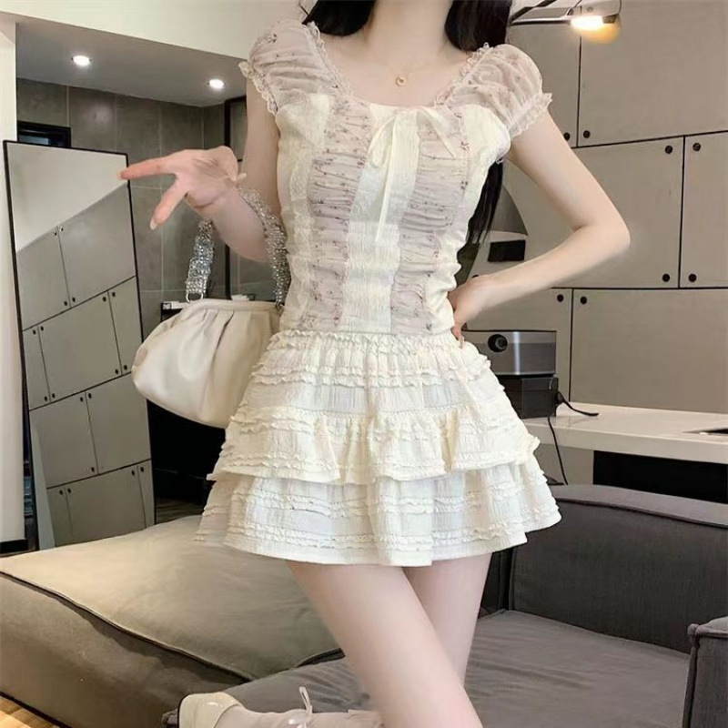 春日夏季芭蕾风软妹甜美蕾丝花边设计蛋糕感小众蓬蓬半身裙裙子|undefined