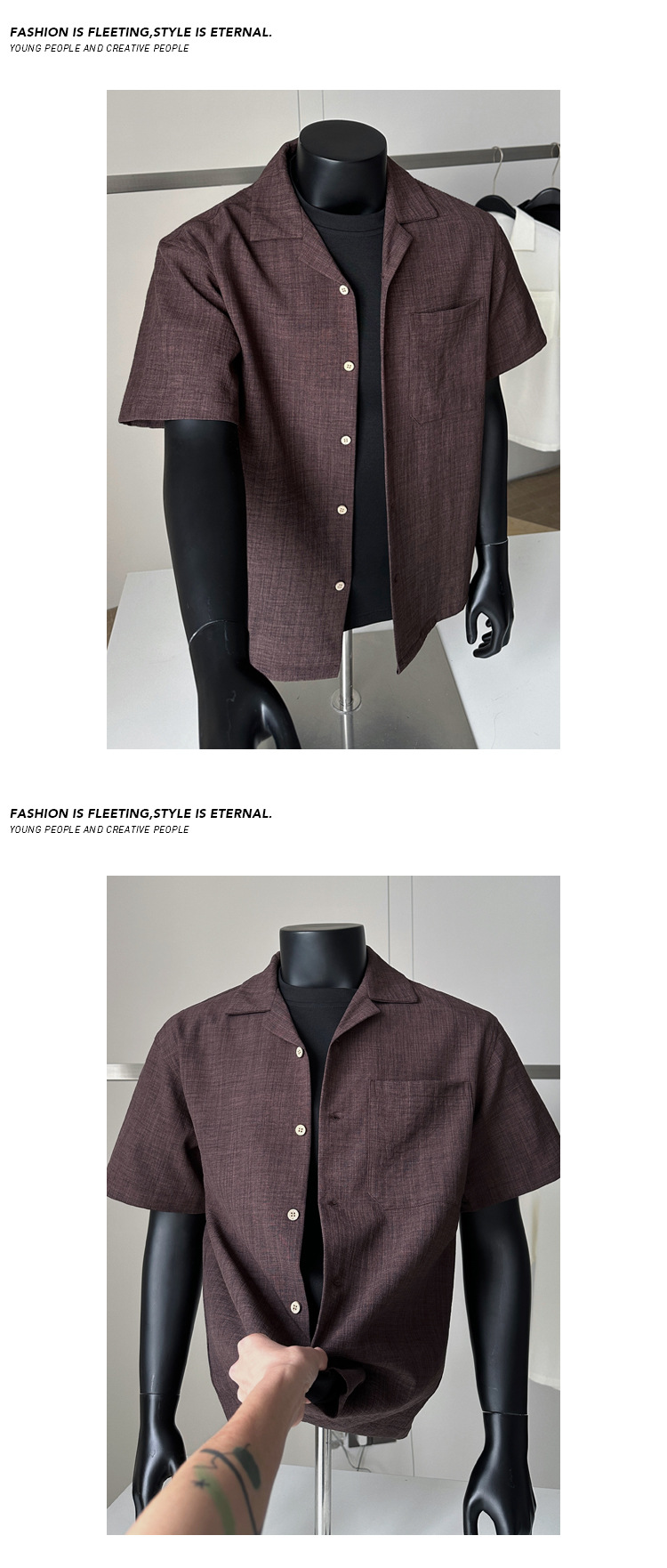 Herren Kurzarm Leinenhemd Oversized Hong Kong Style Sommer_voghion.com