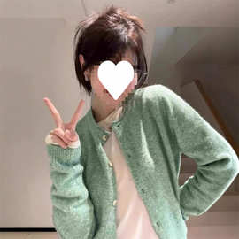 韩系穿搭秋冬新款针织衫上衣女宽松慵懒风甜美气质毛衣开衫外套女