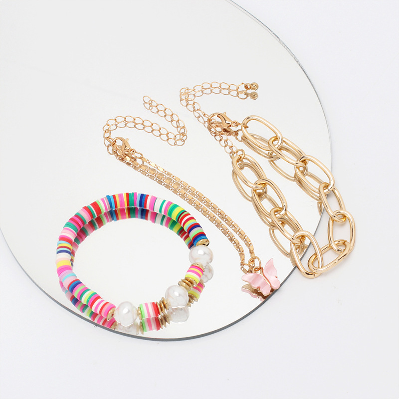 Vente En Gros Bijoux Perles De Perles Pendentif Papillon Bracelet Multicouche Ensemble Nihaojewelry display picture 5