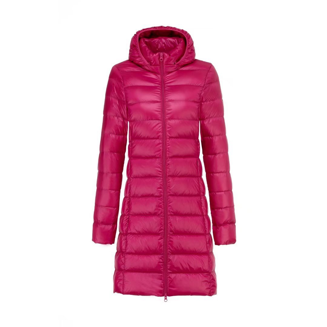 Invierno de mediana edad y ancianos de mediana edad, madre de longitud media, chaqueta de plumón ligera de gran tamaño, gorra extraíble y chaqueta de invierno de gran tamaño
