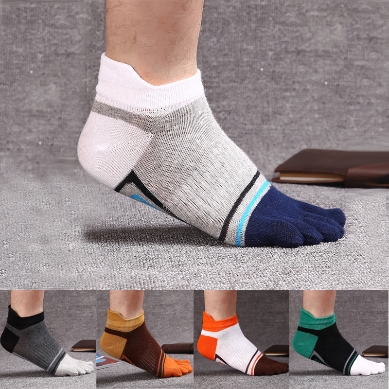 Pure cotton five-finger sock summer men's short tube sports breathable sweat-toe sock personality fashion protective factory direct sales
