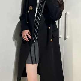 新款韩版学院风黑色毛呢大衣外套女中长款小个子制服秋冬季
