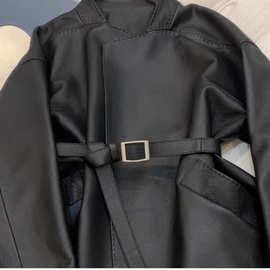 短款美式复古小香风冲锋衣高级感炸街机车服皮衣黑色外套S94760