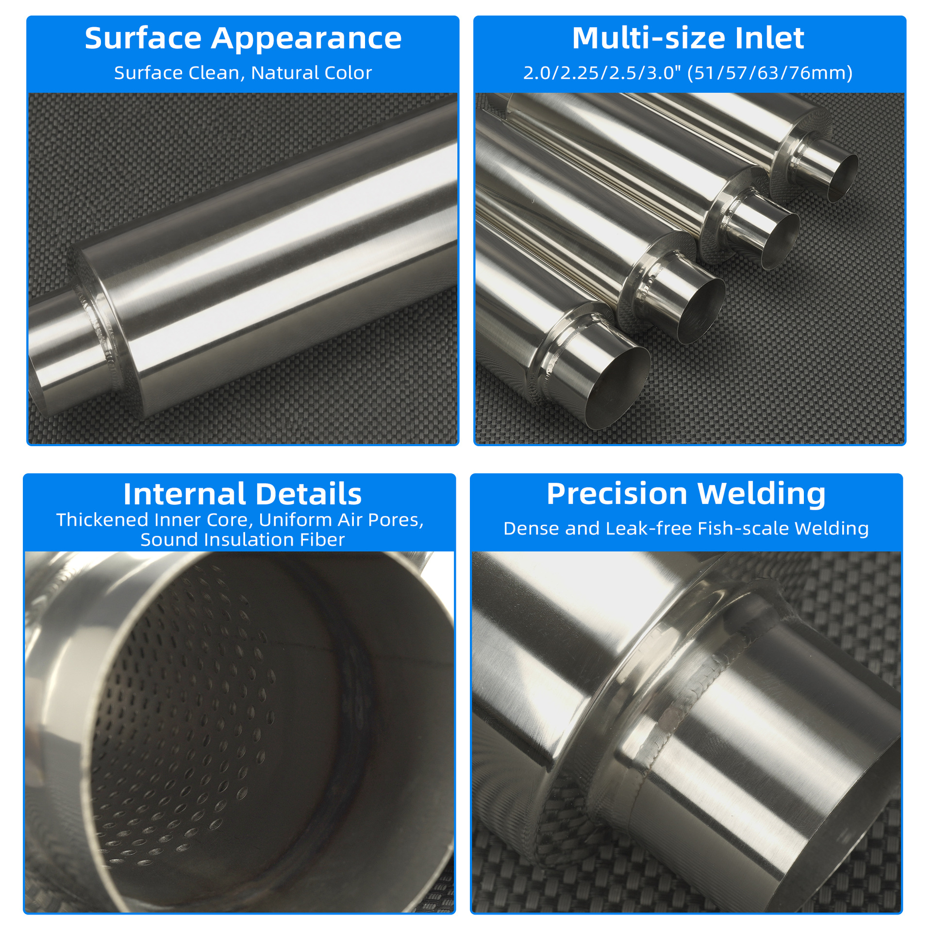 Universal Bright Silver Exhaust Pipe for Cars 51/57/63MM Stainless Steel Straight Muffler Modification