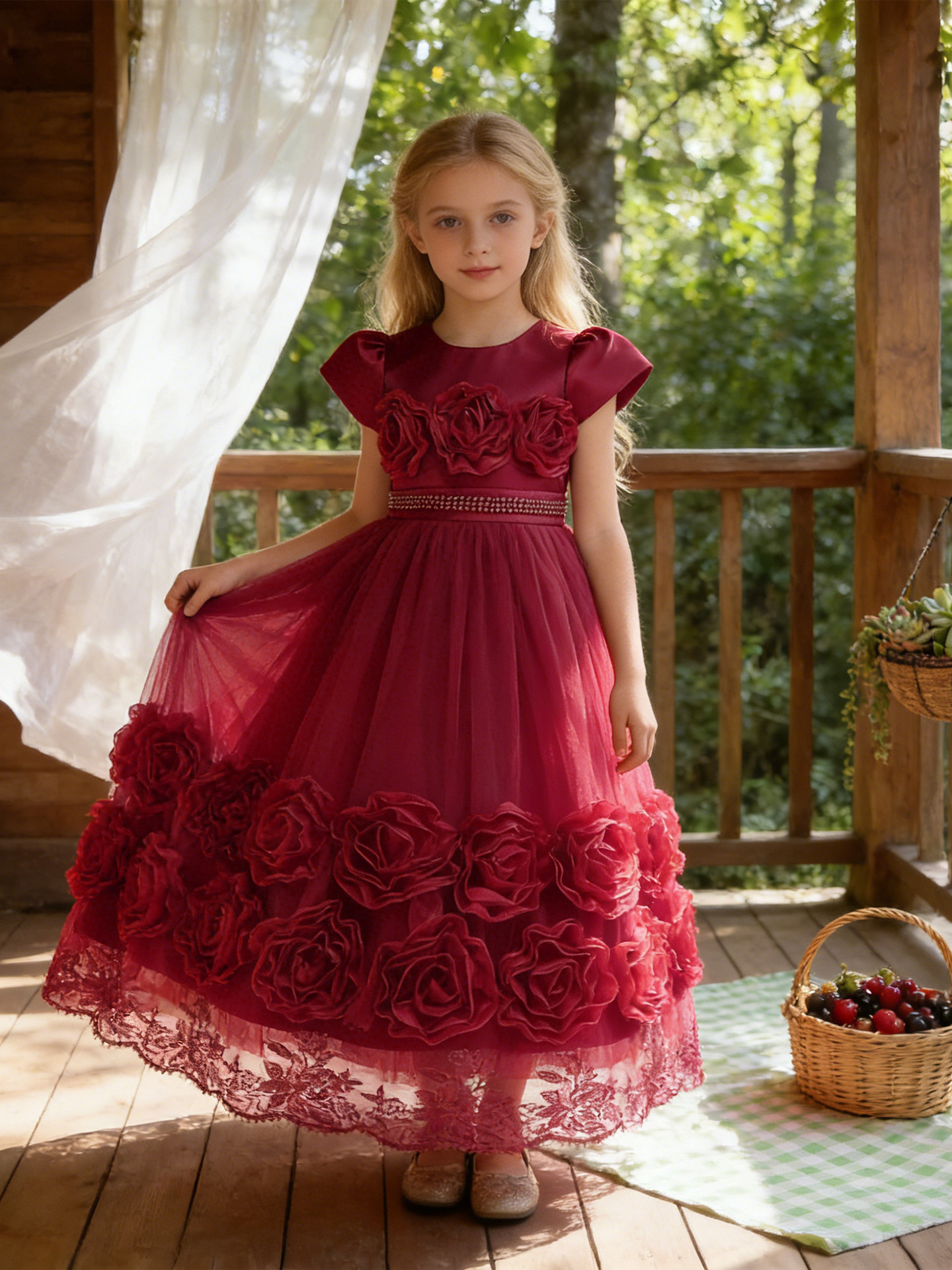Vestido de los niños de comercio exterior vestido de princesa occidental flor bordada con cuentas pettiskirt anfitrión piano vestido de novia traje