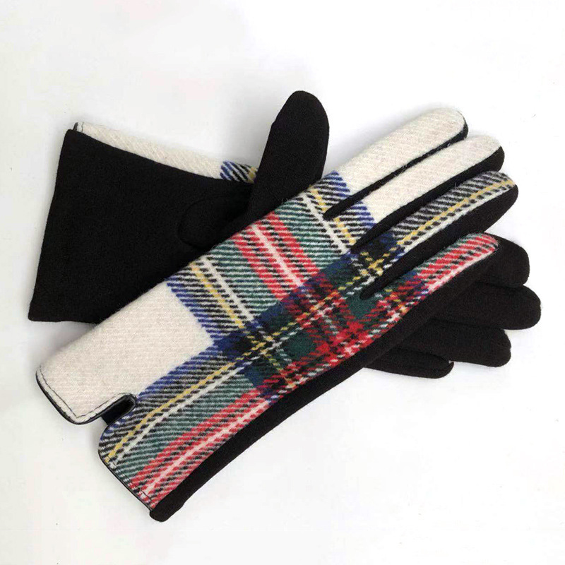 El otoño y el invierno de lana nueva escocesa simétrica a cuadros moda de comercio exterior guantes calientes guantes de montar a prueba de frío de las mujeres