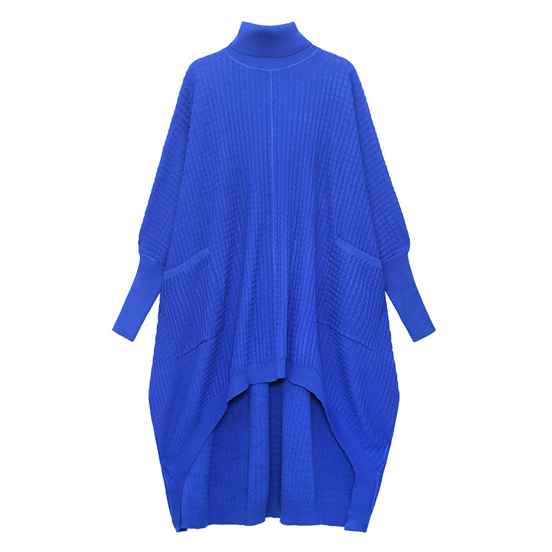 Estilo americano turtleneck Vestido de punto de las mujeres otoño nueva suelta adelgazamiento nicho diseño estilo occidental irregular suéter vestido