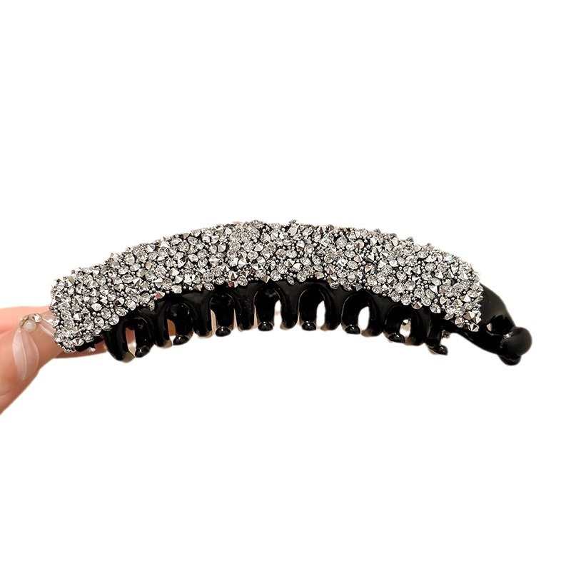 Coreano brillo de diamante banano clip de cabello de mujer 2025 nuevo clip de cabello fijo de cola de caballo alto clip de cabello de cabello flojo