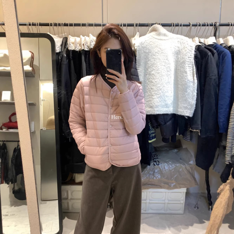 Hers925231 Simple Workwear Warm Woolen Cotton Jacket Versatile and Comfortable down Cotton Pink