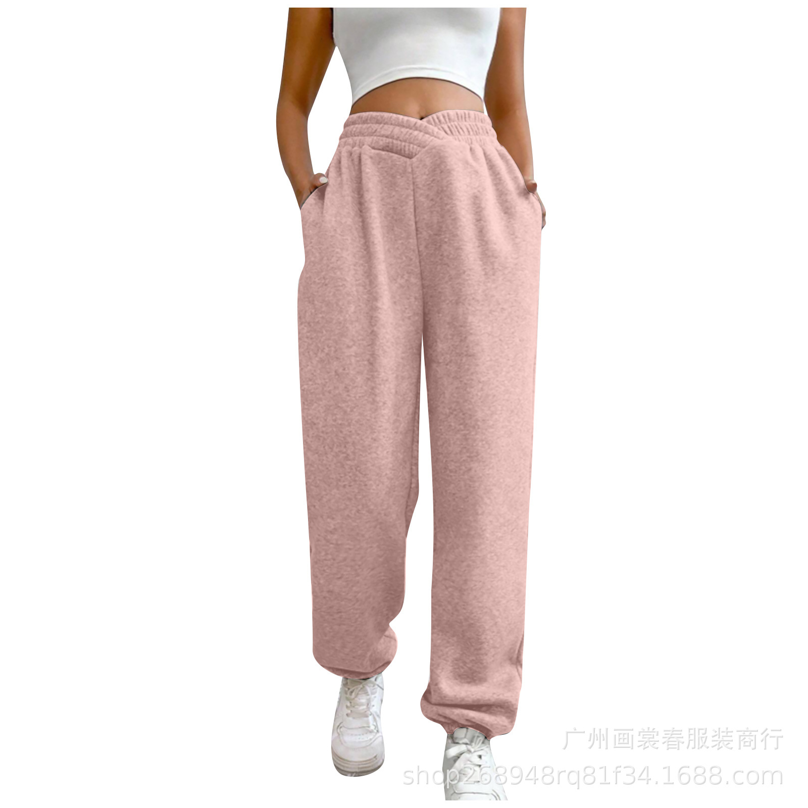 Amazon transfronterizo de comercio exterior de Europa y América del nuevo invierno de las mujeres pantalones de Casa sueltos cerrados de color sólido oblicuo bolsa pantalones de chándal image 12