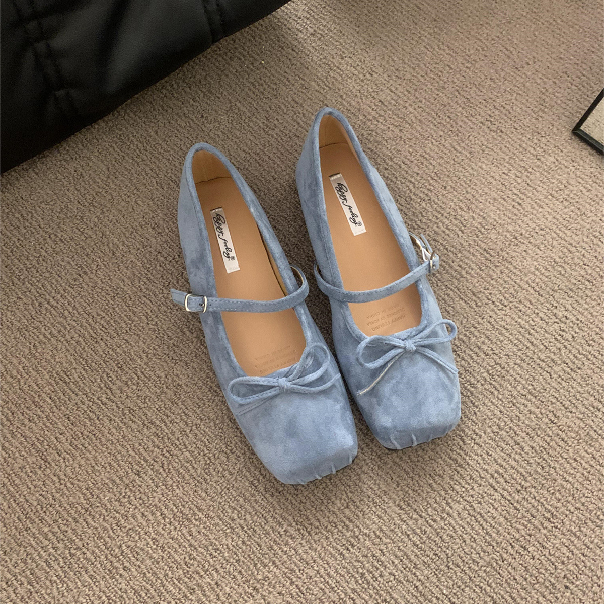 Zapatos de cabeza cuadrada de tería francesa primavera y otoño de 2025 nuevos zapatos de viaje con arco plana de Mary Jane