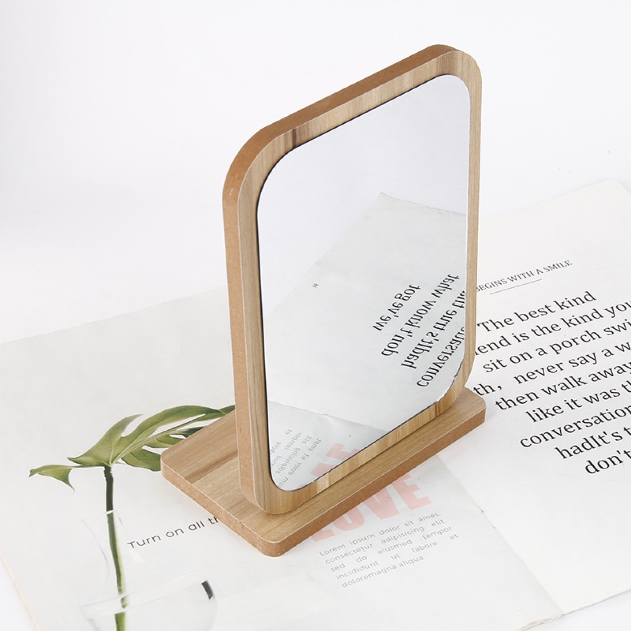 Fabricante de maquillaje de escritorio de madera personalizado dormitorio de escritorio de mujeres espejo portátil de estudiantes espejo plegable HD image 3