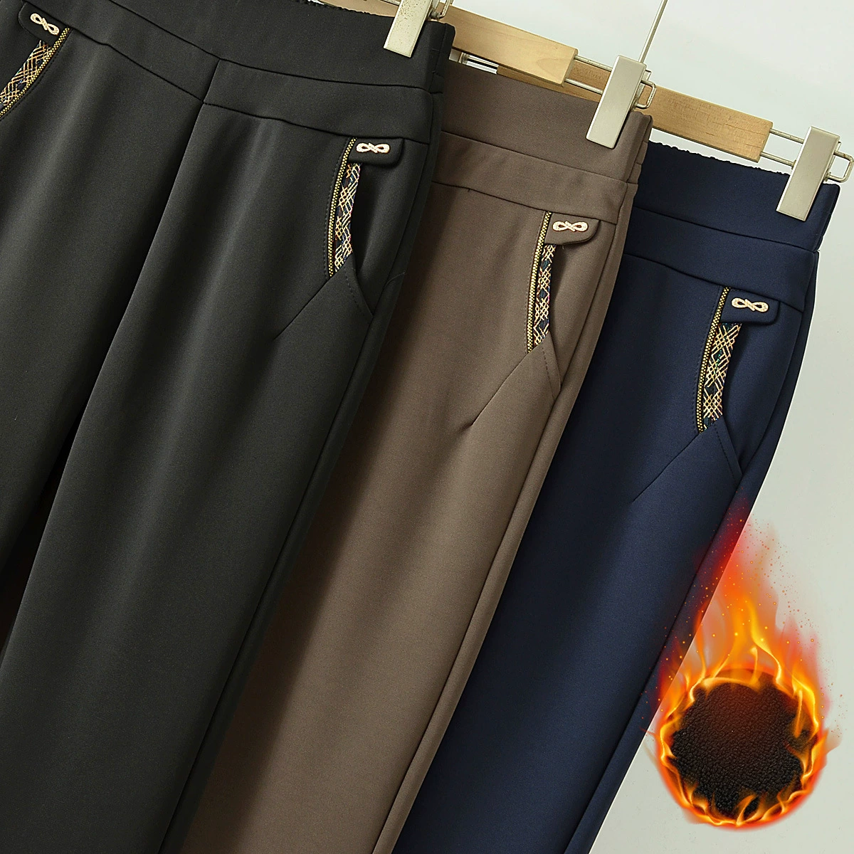 Мама фланговые брюки для детей носят осенью и зимой новые прямые эластичные свободные женщины среднего возраста толстые женские брюки среднего возраста