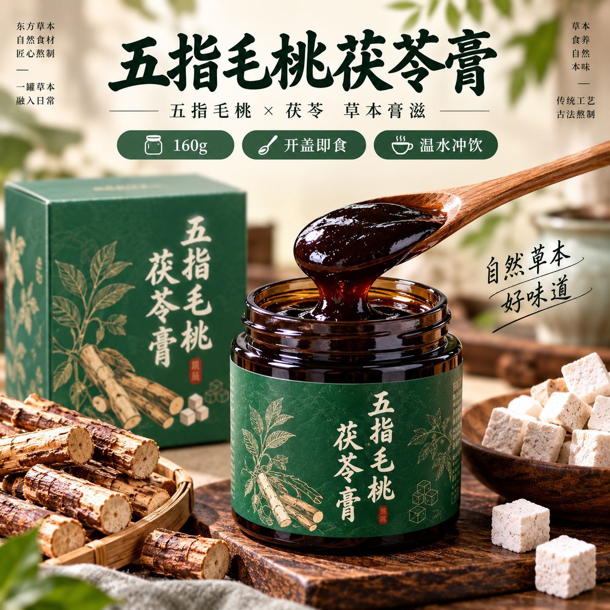 Wu Zhi Mao Tao Fu Ling Herbal Paste (220g) — Traditional Steam-Simmered Herbal Paste with Mulberry, Adzuki Bean & Huo Xiang details