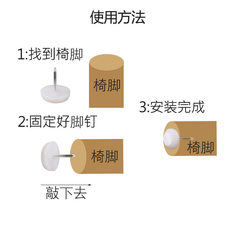 家具プラスチック足釘肥厚ナイロン防湿滑り止めキャビネットテーブル椅子ソファ足パッド白フロア釘|undefined