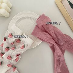 日系可愛粉色草莓襪網眼格子中筒襪蝴蝶結束口襪jk少女螺紋襪子女