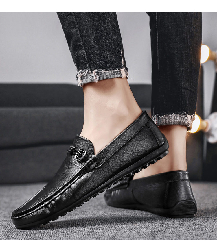 Giày lười nam da PU mũi tròn đế phẳng kiểu mới mùa thu, giày lái xe slip-on — 9108 đen, màu đen chi tiết 14