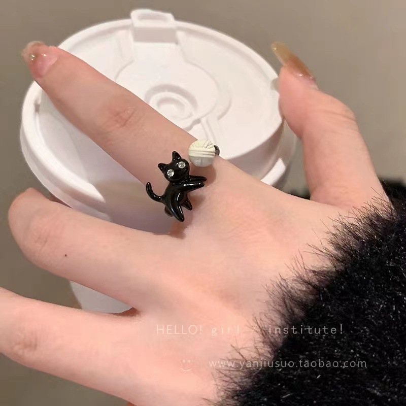 Dibujos animados lindo gato anillo 2023 nuevo nicho diseño chica corazón exquisita joyería al por mayor