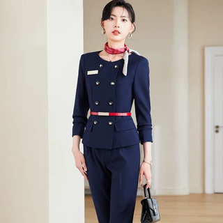 高级感秋冬时尚女上班空姐制服面试职业套装酒店前台工作服礼仪