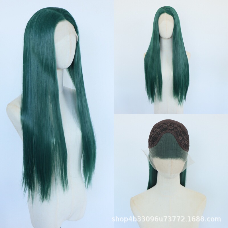 13*4 lace front wig, green long straight hair with natural hairline, high-temperature synthetic fiber lace front full wig 13*4 lace front wig, green long straight hair with natural hairline, high-temperature synthetic fiber lace front full wig