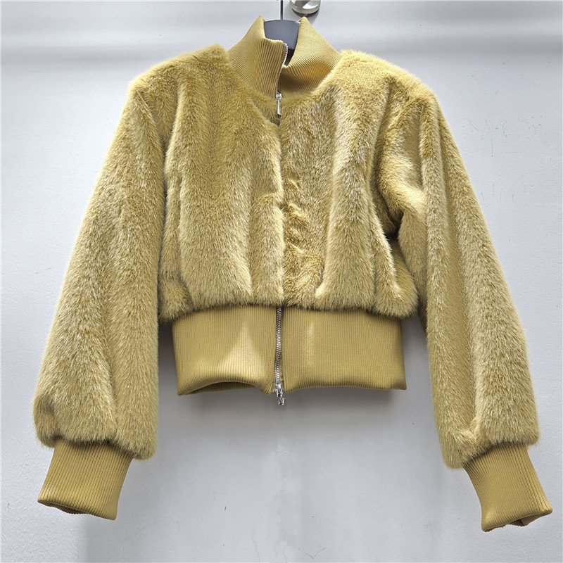 Francia otoño / invierno 2025 nueva imitación de pelo de visón abrigo de piel ecológico para mujeres nichos de cuello alto cremallera corta chaqueta de moda image 2