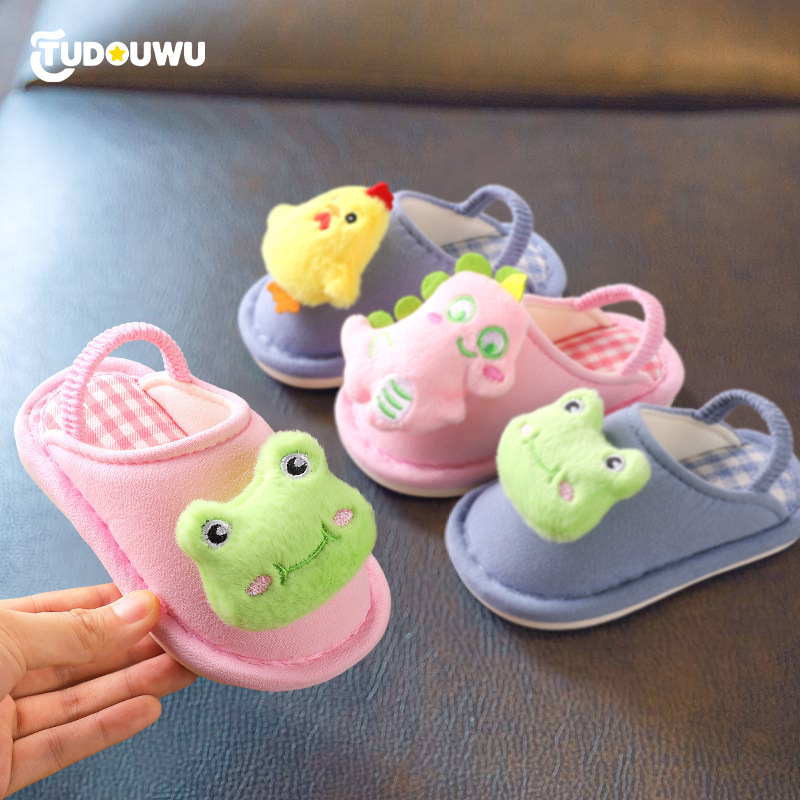 2025 New Kidsren's Floor Slippers Spring & Fall Male and Female Baby Home Outing Cartoon Non-Slip Cotton Slippers