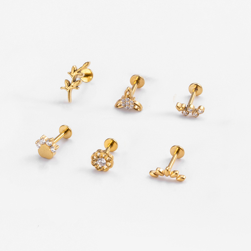 1 Piece Fashion Geometric Flower Inlaid Zircon Titanium Ear Studs display picture 5