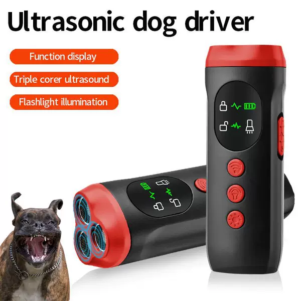 Three-Core Ultrasonic Dog Repellent Device, High-Power Dog Deterrent, Cat and Rat Repellent, Dog Training Tool with Flashlight