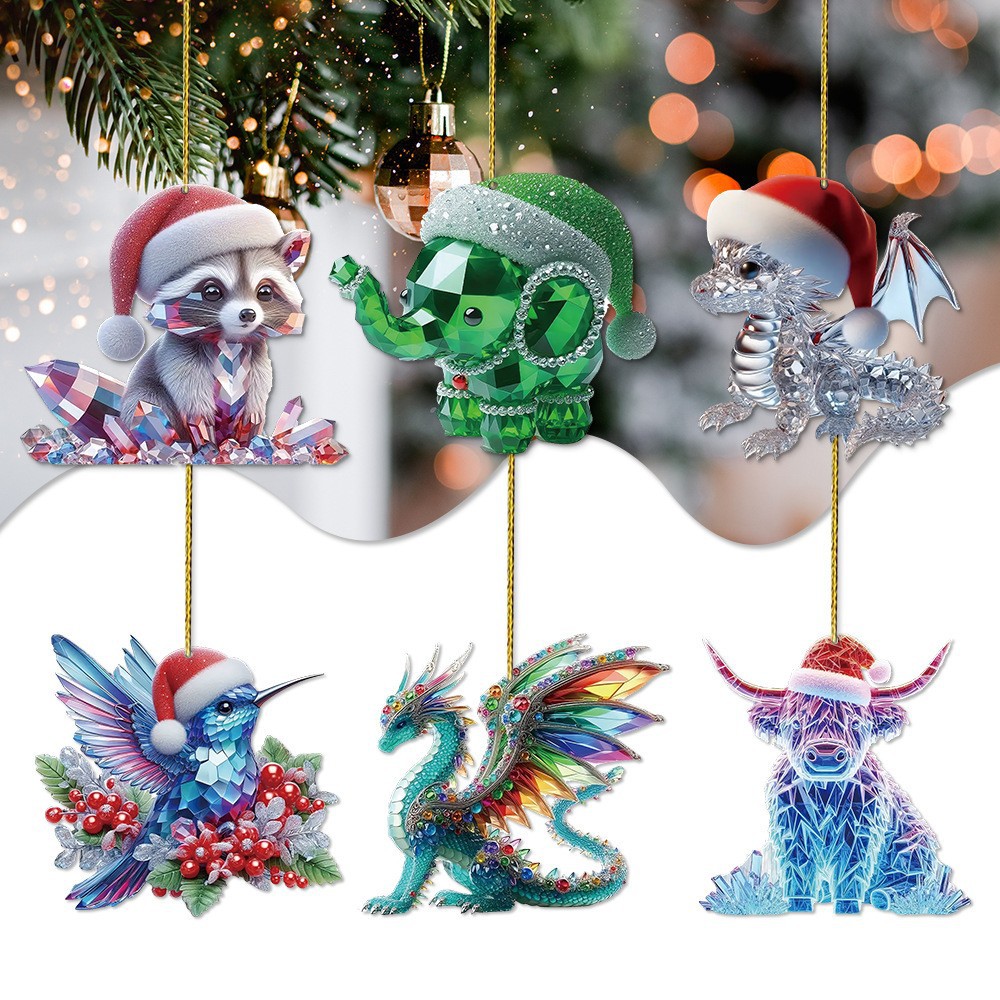 跨境炫彩小动物亚克力2D平面装饰车载挂件创意圣诞节礼物装饰挂件