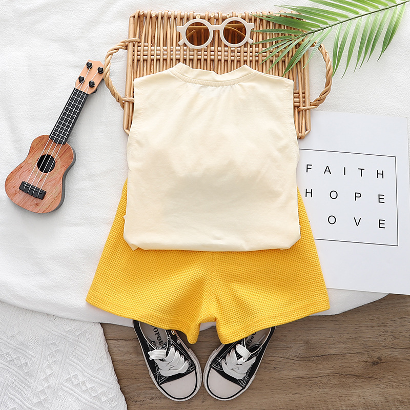 208g Weight Kids Clothing Sets Children's Clothing Type Sleeveless Sleeve Length Cotton Fabric Type Pants Sets Sets Type 2 Pieces Set Quantity Daily Occasion U Neck Neckline Regular Fit Fit Type Cartoon Pattern Summer Season Boy'S Gender Cute Style Cute Cartoon Cotton Boys Clothing Sets 8