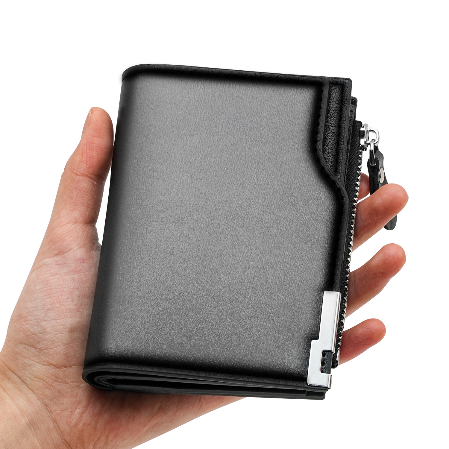 Cartera vertical para hombres, bolso de cambio de tarjeta múltiple, cartera corta con cremallera, cartera multifuncional para hombres.