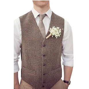 Men's Suit Vest Korean Slim-fit Herringbone Vest Casual Business Business Wear Dress Best Man Men's Dress