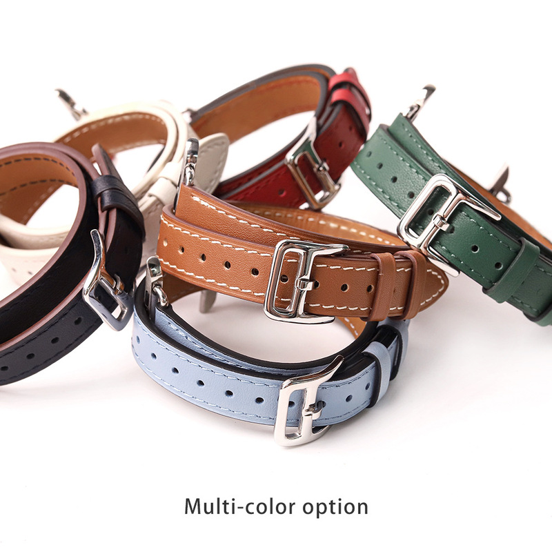 Suitable for Apple Watch strap iwatch8 Hermes double ring leather wristband S9 suitable for applewatch7