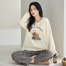 纯棉睡衣女新款秋冬季长袖圆领休闲甜美卡通少女可外穿家居服套装