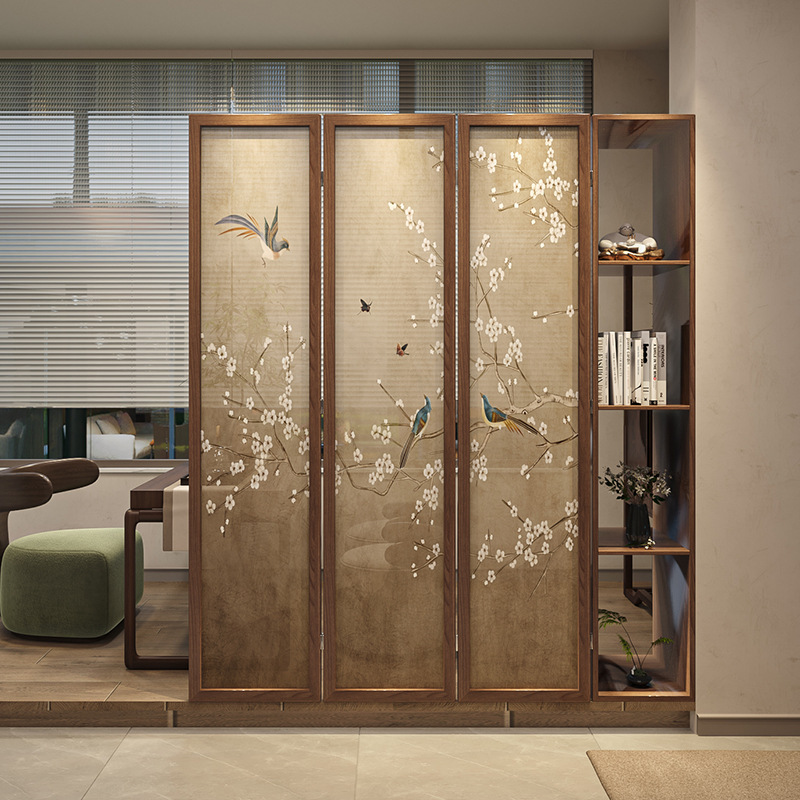 New Chinese Style Solid Wood Storage Rack Folding Screen Combination Home Tea Room Partition Small Room Blocking Balcony Decoration