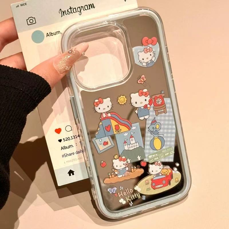 Lindo espejo selfie kt para iphone15 Apple 16ProMax funda para teléfono móvil 14 corazón de niña 13 dos en uno